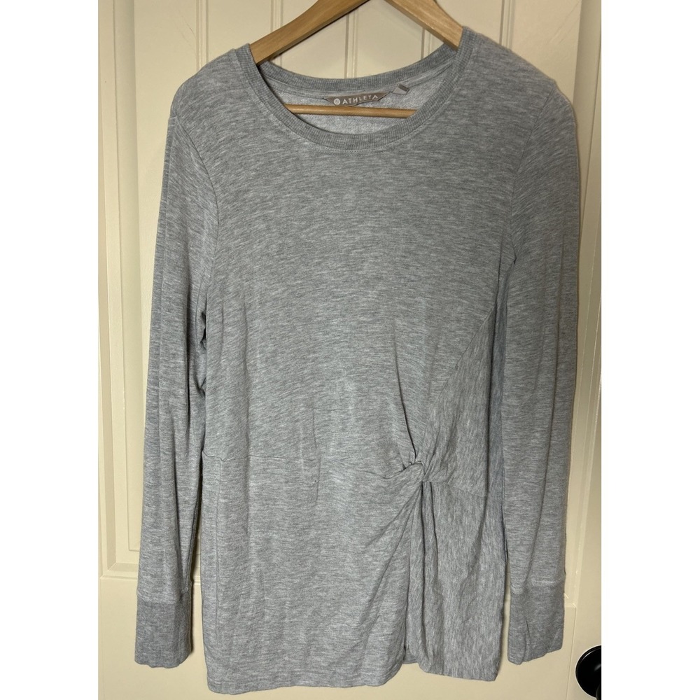 Athleta Women's Top Nirvana Twist Front Sweatshirt  Size S Gray Long Sleeve